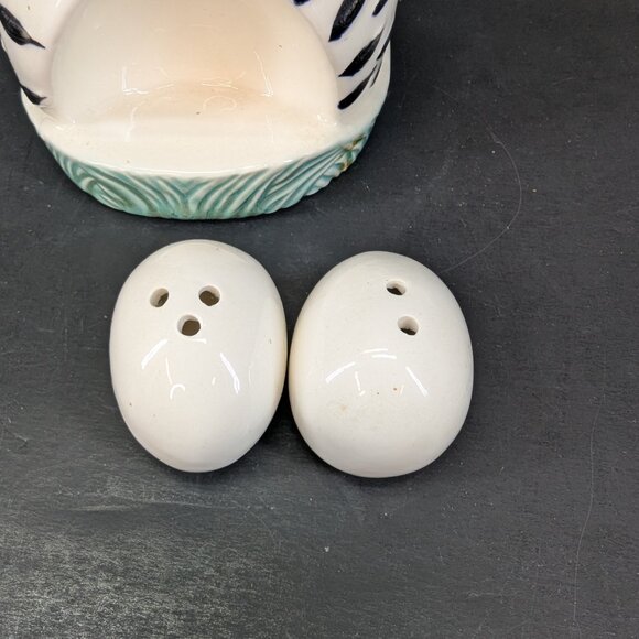Vintage White and Black Chicken on Nest Sugar Bowl with Egg Salt & Pepper Set - Picture 8 of 11